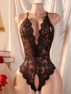 Others Follow Black Lace Halter Teddy Bodysuit